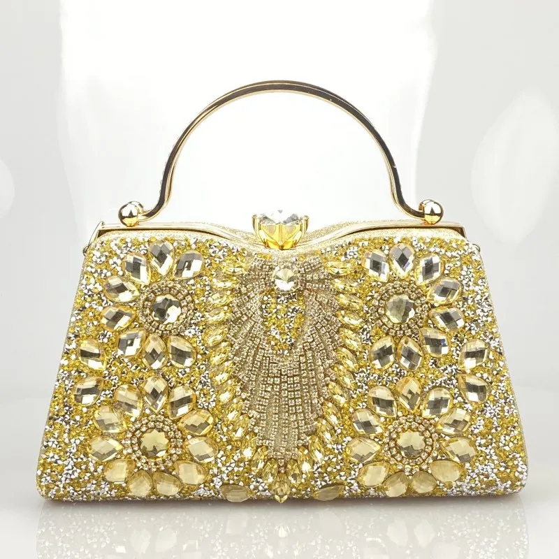 Women's Shiny Banquet Clutch Horizontal Square - Gold