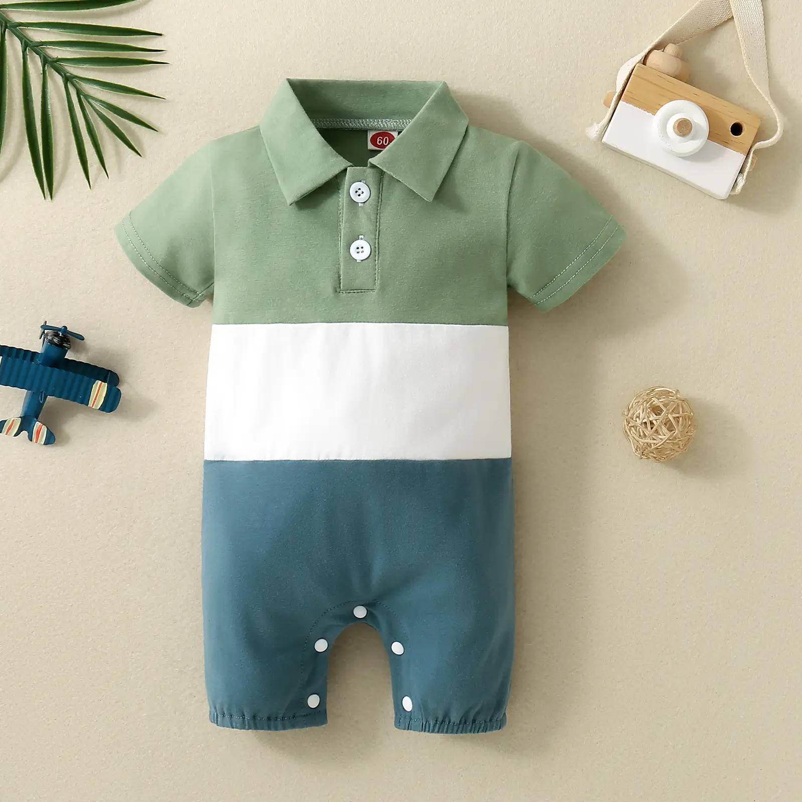 Children's Open Collar Short Sleeve Three-dimensional Long Romper