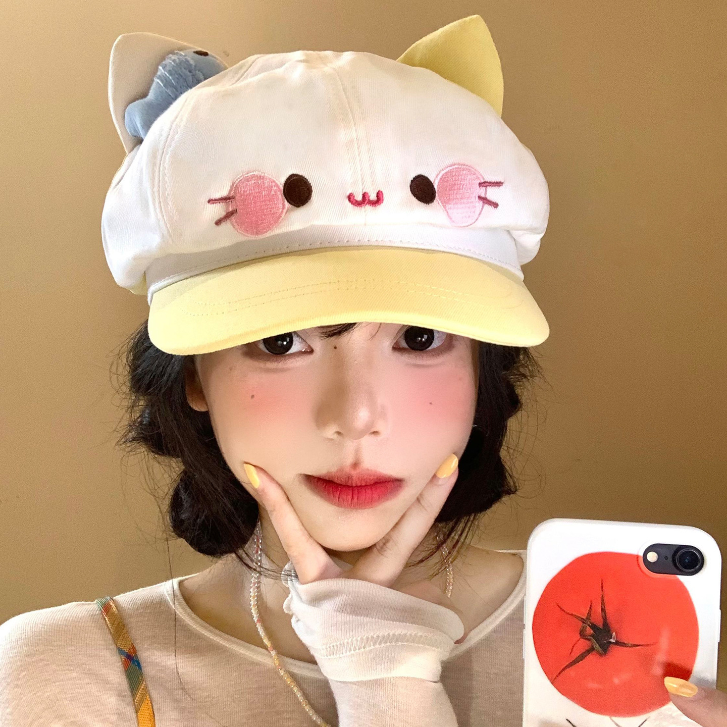 Cartoon Fish And Kitten Versatile Sweet And Cute Cap
