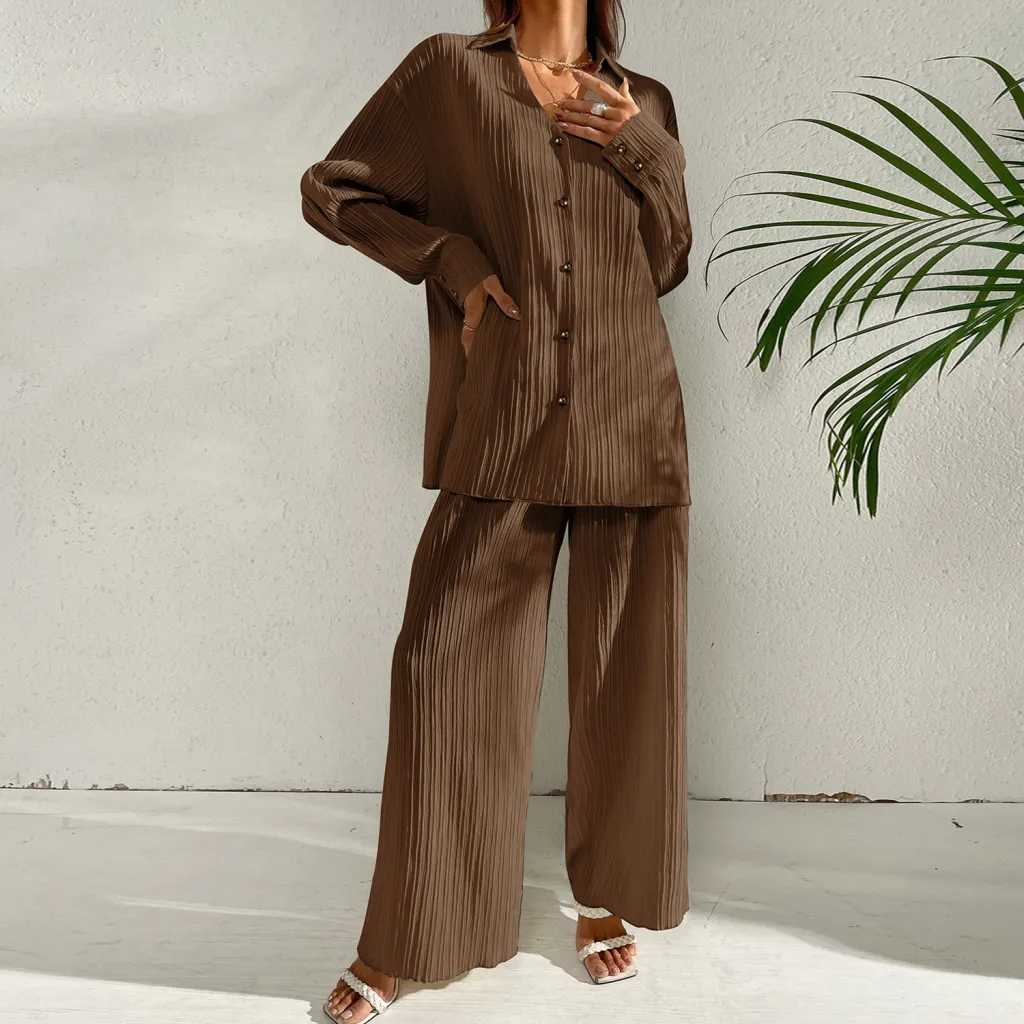 European And American Lapel Loose Cardigan Casual Long Sleeve Fashion Suit - Brown