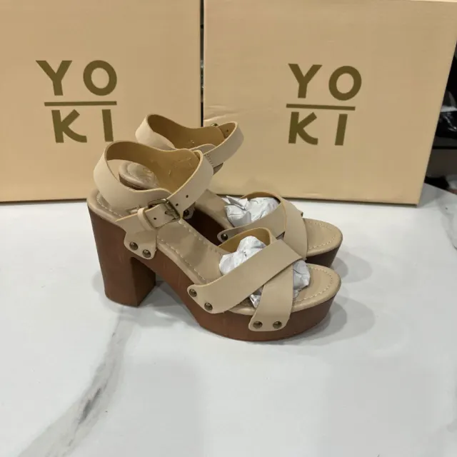 Women's Buckle Chunky Heel Open Toe Sandals Apricot - Shop at LoveMi