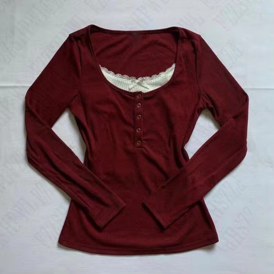 Round-neck Lace Slim-fit Sweet And Alluring Long Sleeves