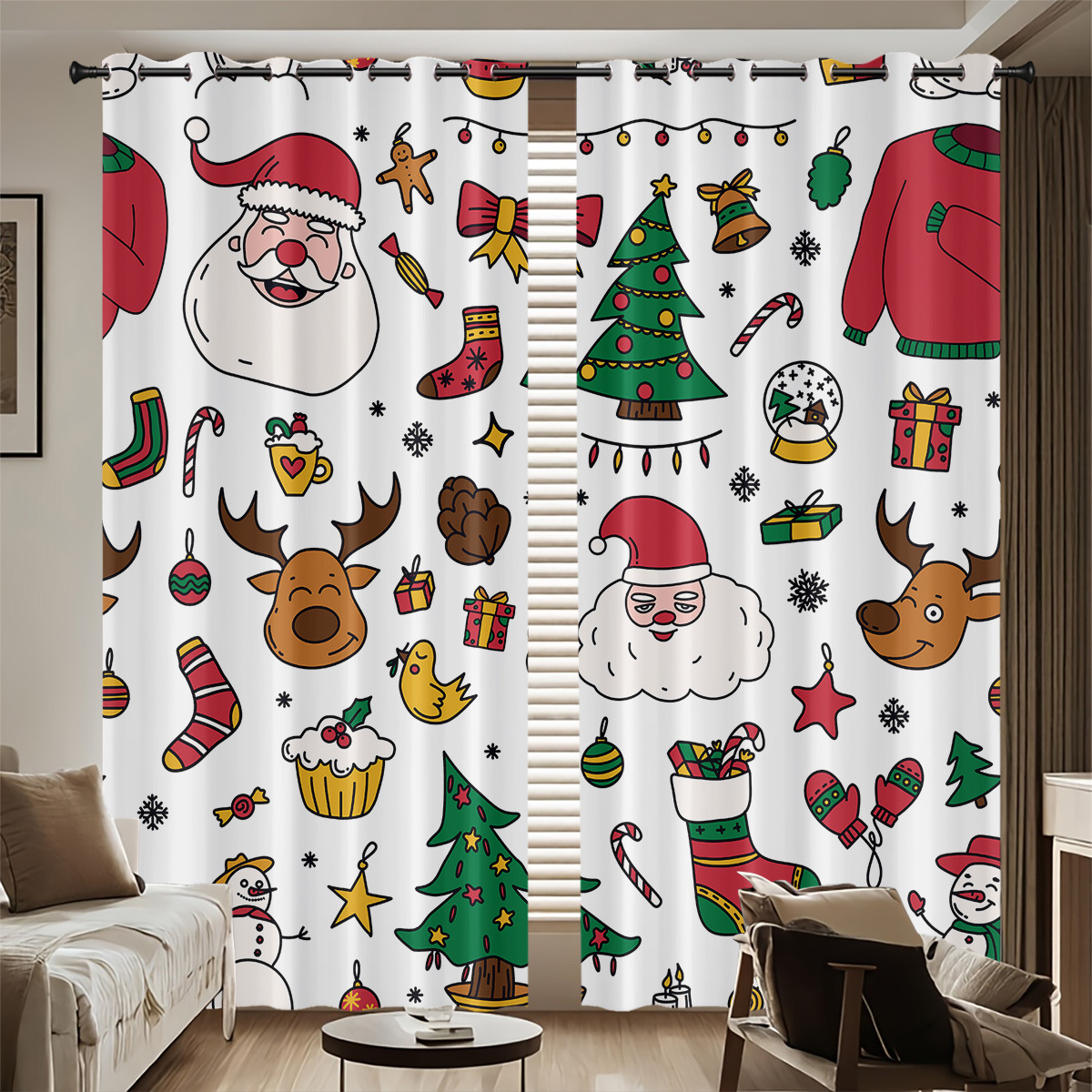 Cute Christmas Blackout Fabric Shower Curtain – Holiday Home Decor, Luxury Bath