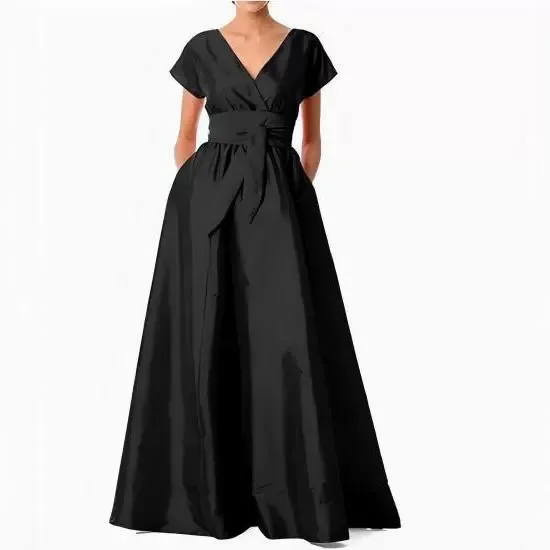 Evening Dress V neck Host Grand Costume International Station Annual Party Banquet Long Black - Shop at LoveMi