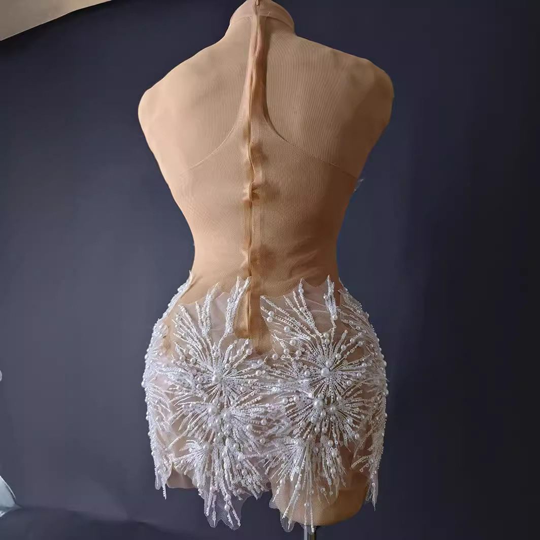 Fashion Halter Slip Dress Skin Color See-through Little Dress