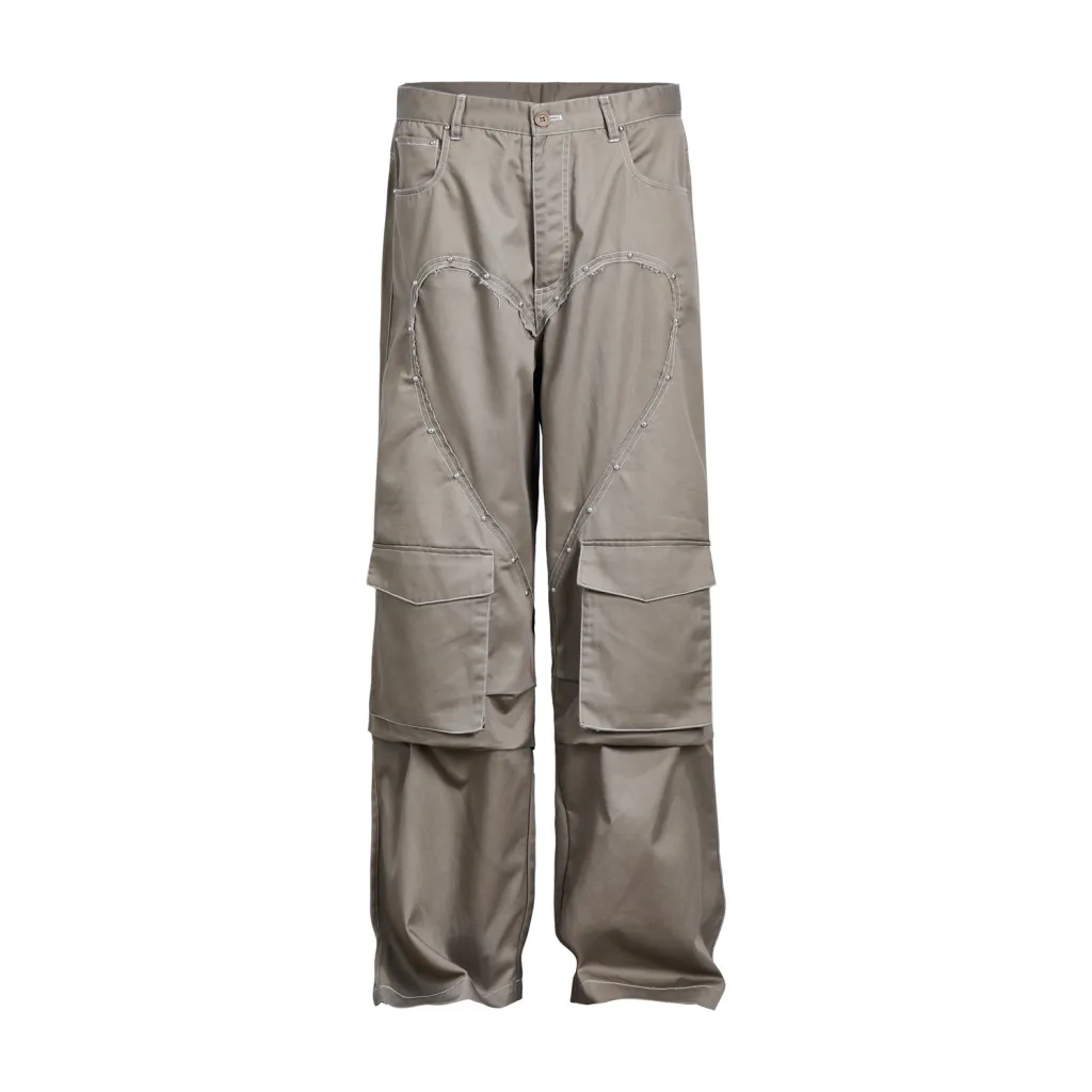 American Retro Love More Than 3D Cutting Workwear Casual Pants - Khaki