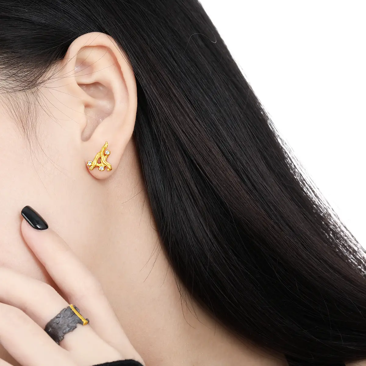 Irregular Diamond Stud Earrings Women's Sterling Silver