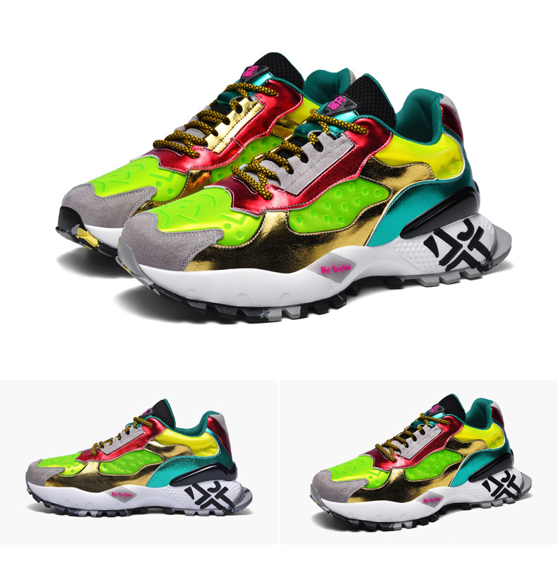 Title 15, Colorful old shoes with suction mold printing. ...