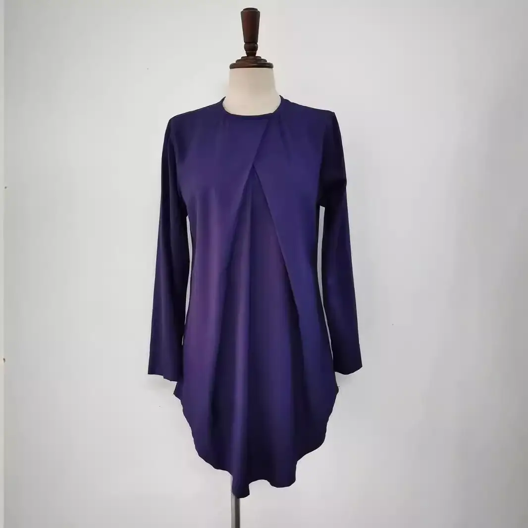 Malaysia Round Neck Elegant Top Solid Color Nine-quarter Sleeve Shirt