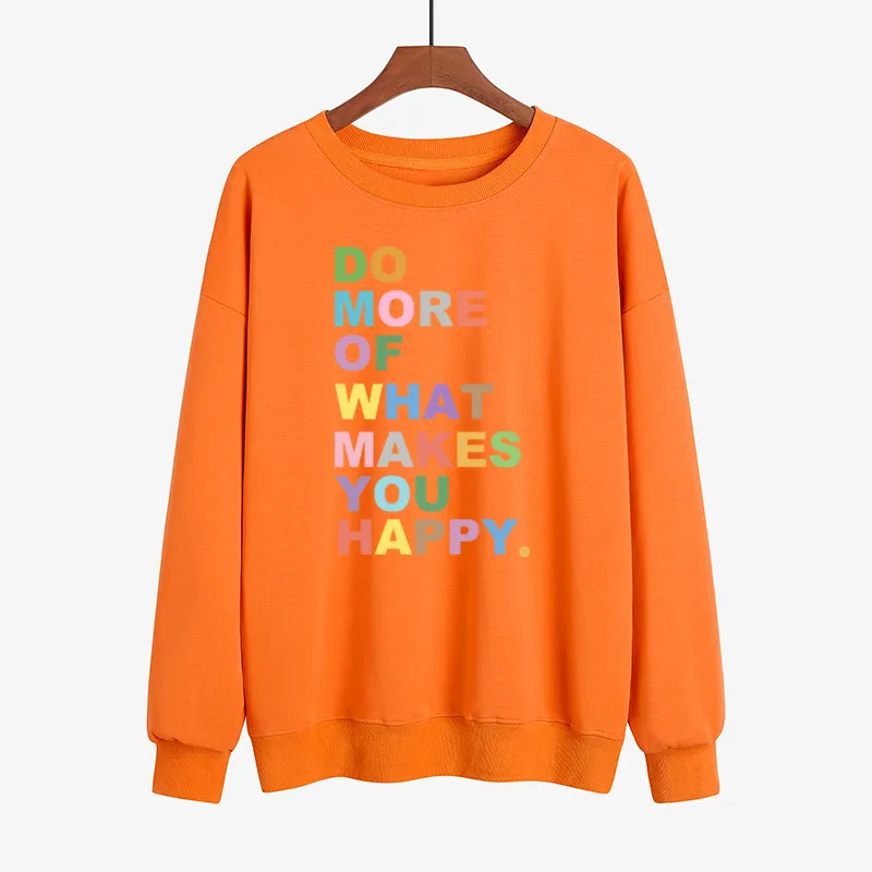 DO MORE OF WHAT Lakes YOU HAPPY Color Printed Sweater - Orange