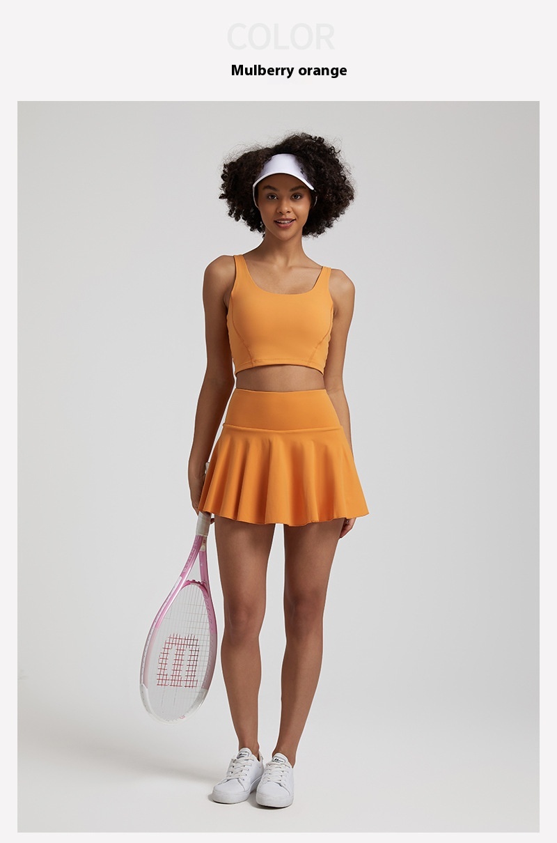 Nude Feel Outdoor Running Fitness Casual Pleated Mini Skirt Vest Suit - Image 12