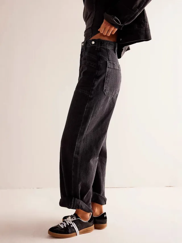 Fashion Wash Straight Wide Leg Women's Jeans Black - Shop at LoveMi