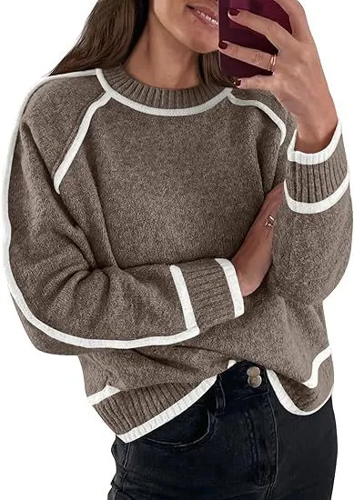 Women's Sweater Round Neck Multicolor Pullover Knitting Multicolor - Shop at LoveMi