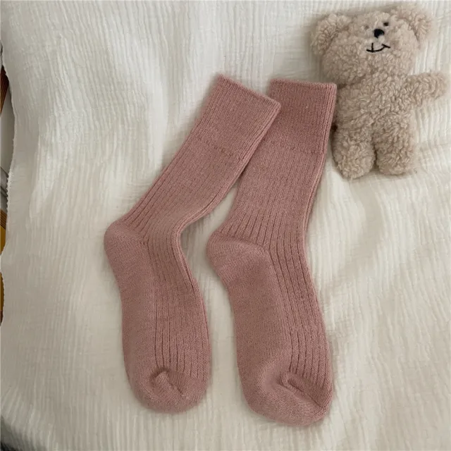 Thickened Wool Socks For Women Warm Mid calf Length Bean Pink - Shop at LoveMi
