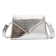Glossy Stone Pattern Shoulder Crossbody Bag - Silver - View 1