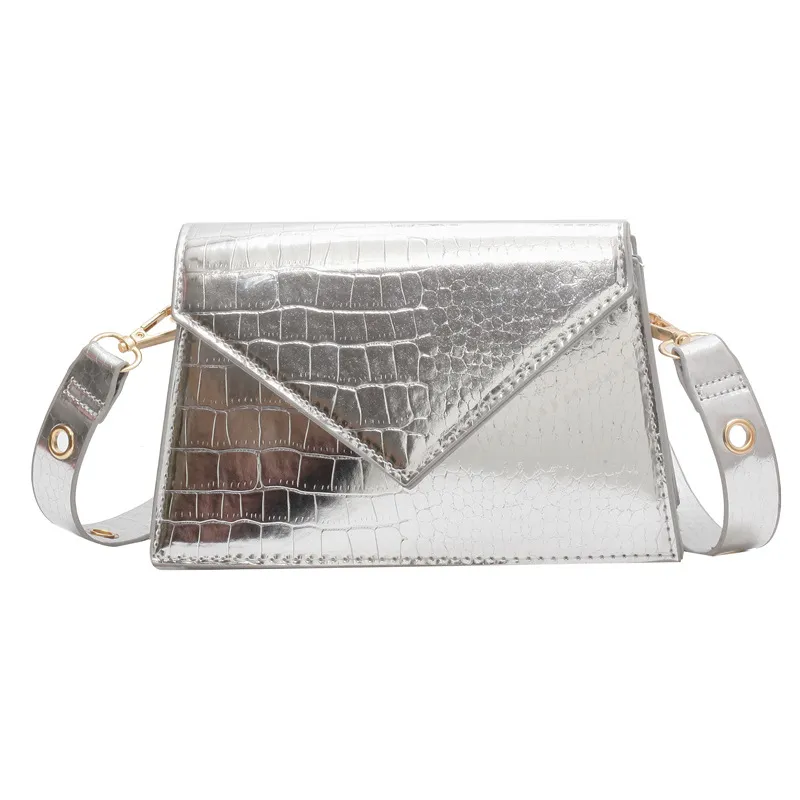 Glossy Stone Pattern Shoulder Crossbody Bag - Silver