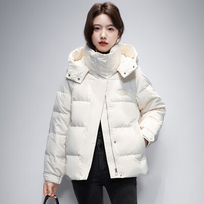 Winter Fashion Short White Goose Down Hooded Down Jacket Beige - Shop at LoveMi
