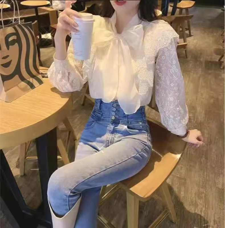 Title 9, Elegant Bow Long Sleeve Lace Shirt