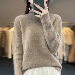 Pile Collar Front Line Ready-made Garments 100 Woolen Sweater For Women - Raw Velvet Camel - View 1