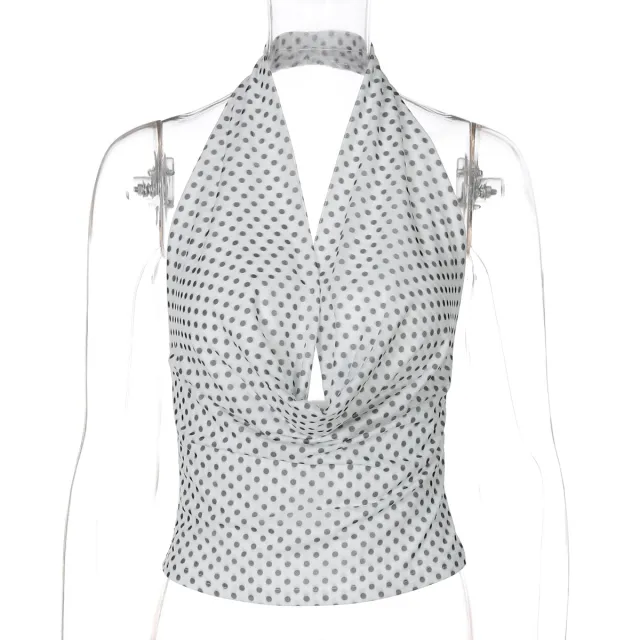 European And American Sexy Sleeveless Tight Halter Backless Polka Dot Vest White - Shop at LoveMi