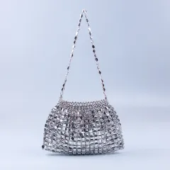 Handmade Flat Beads Woven Large Dumpling Fashion Trendy One-shoulder Handbag - Silver - View 1