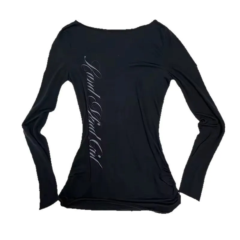 European And American Style Sexy All-matching Slim Long Sleeve Top Women - Black