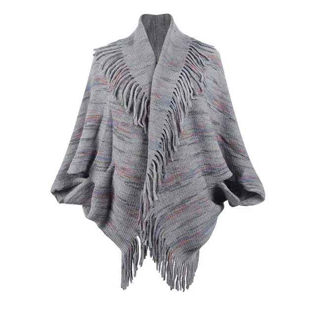 Drizzling Colorful Striped Tassel Women's Shawl Gray - Shop at LoveMi