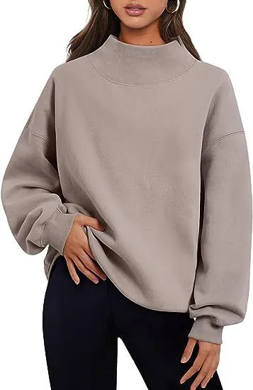 Casual Style Fleece Shirt Thick Half Turtleneck Loose Women's Sweater Brown - Shop at LoveMi