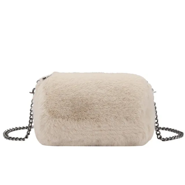 Women's Fashion Plush Chain Shoulder Bag Beige - Shop at LoveMi
