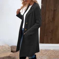 Women's Fashionable All-match Mid-length Woolen Coat Suit Jacket - A20 Black - View 1