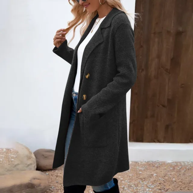 Women's Fashionable All match Mid length Woolen Coat Suit Jacket A20 Black - Shop at LoveMi