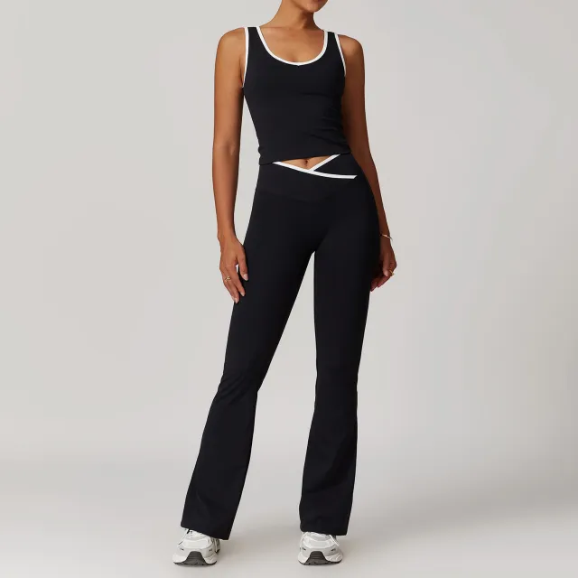 Cross High Top Sports Suit Female Fitness Yoga Wear Vest Pants Advanced Black - Shop at LoveMi