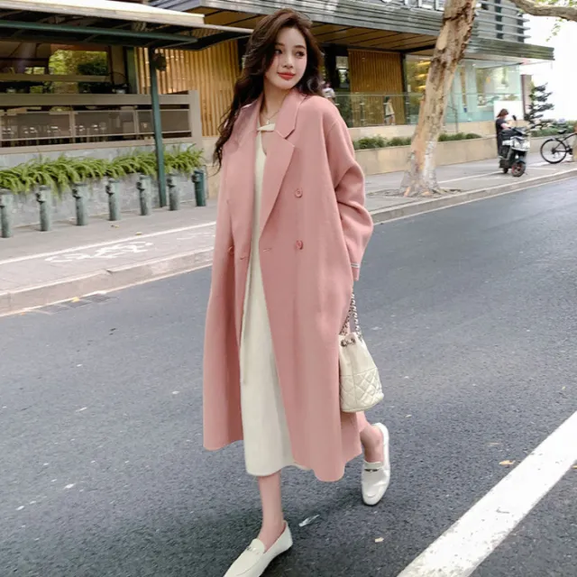 Double faced Cashmere Wool Coat For Women In Autumn And Winter Pink - Shop at LoveMi