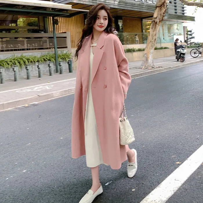 Double-faced Cashmere Wool Coat For Women In Autumn And Winter - Pink