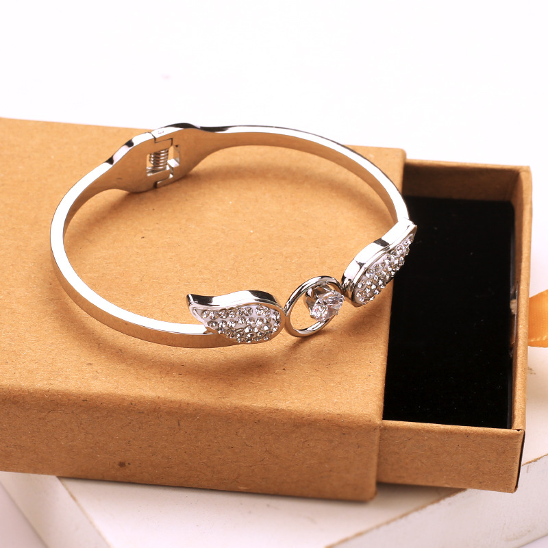 Angel Titanium Steel Hollow Bracelet Zircon Spring Opening