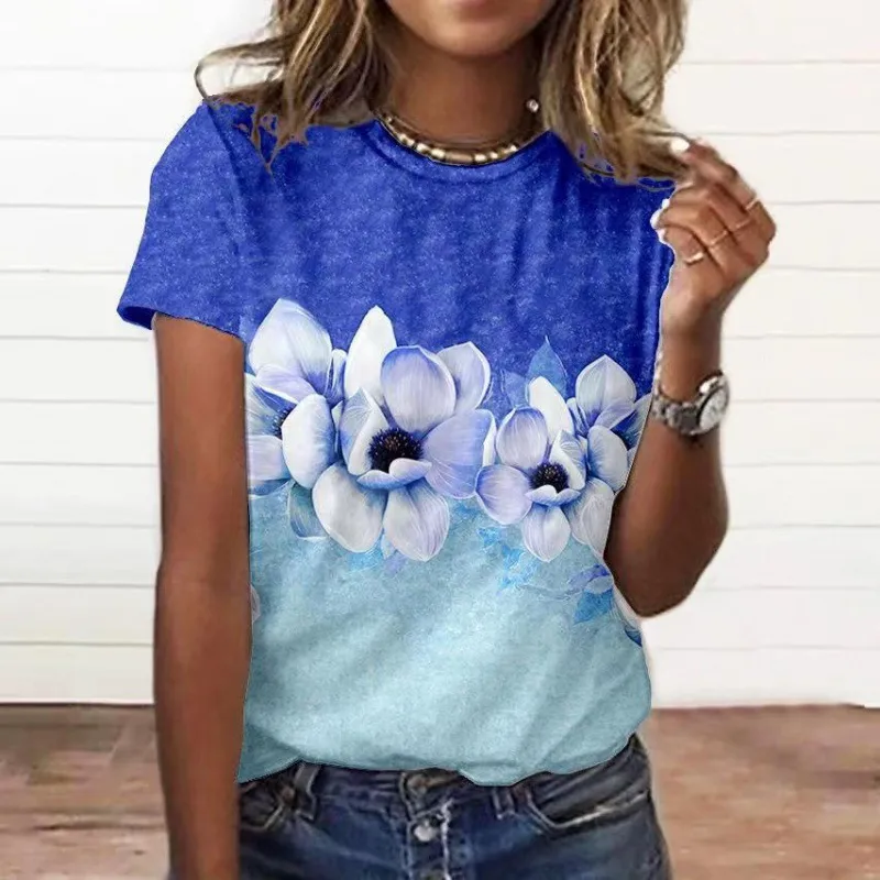 Artificial Cotton 3D Sunflower Print Round Neck T-shirt - Xsp824110509-4Xl