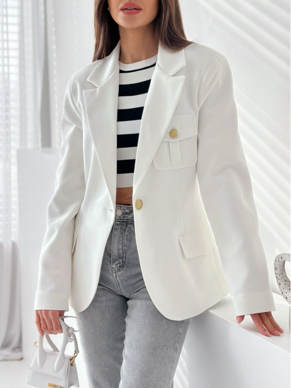 Double Breasted Solid Color Suit Small Coat For Women White - Shop at LoveMi