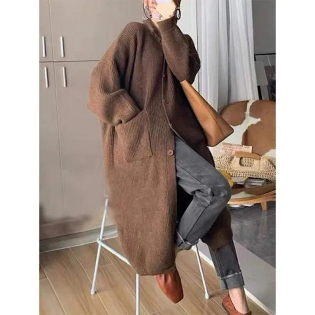 Turtleneck Sweater Women's Single breasted Solid Color Long Sleeve Coat Brown - Shop at LoveMi
