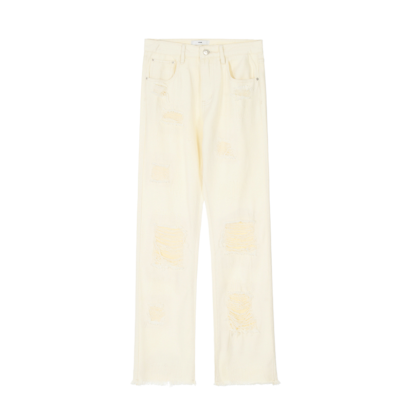 Straight-leg Frayed Hem Ripped Jeans