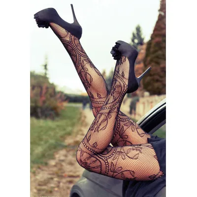 Retro Hollow Net Socks Large Medium And Small Mesh Panty hose Totem Tornado Stockings Black - Shop at LoveMi