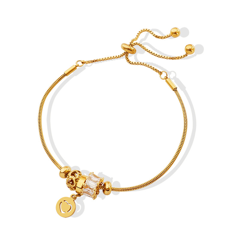 Zircon Pull Buckle Titanium Steel Plated 18K Gold Bracelet