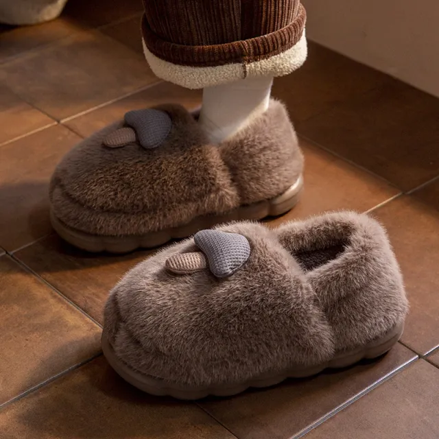 New Ankle Wrap Cotton Slippers Women's Winter Fleece lined Brown - Shop at LoveMi