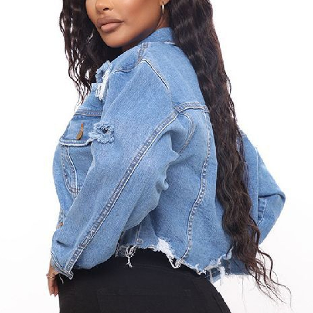 Ripped Burr Denim Short Coat - Image 9