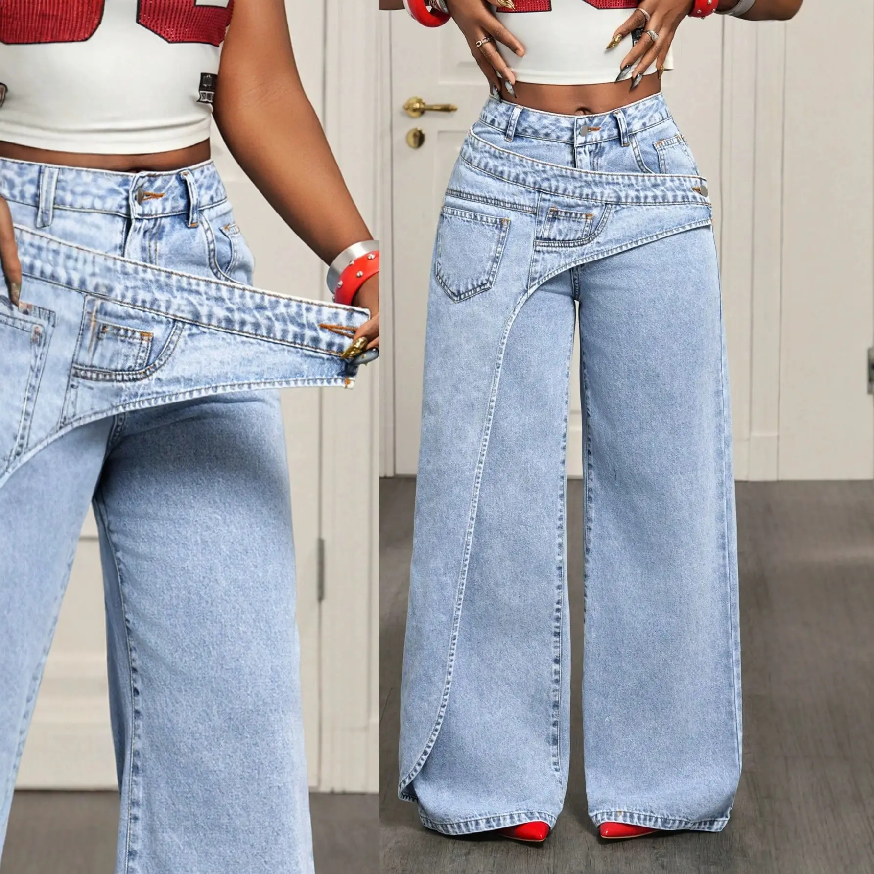 Fashionable Versatile Casual And Asymmetric Womens Jeans