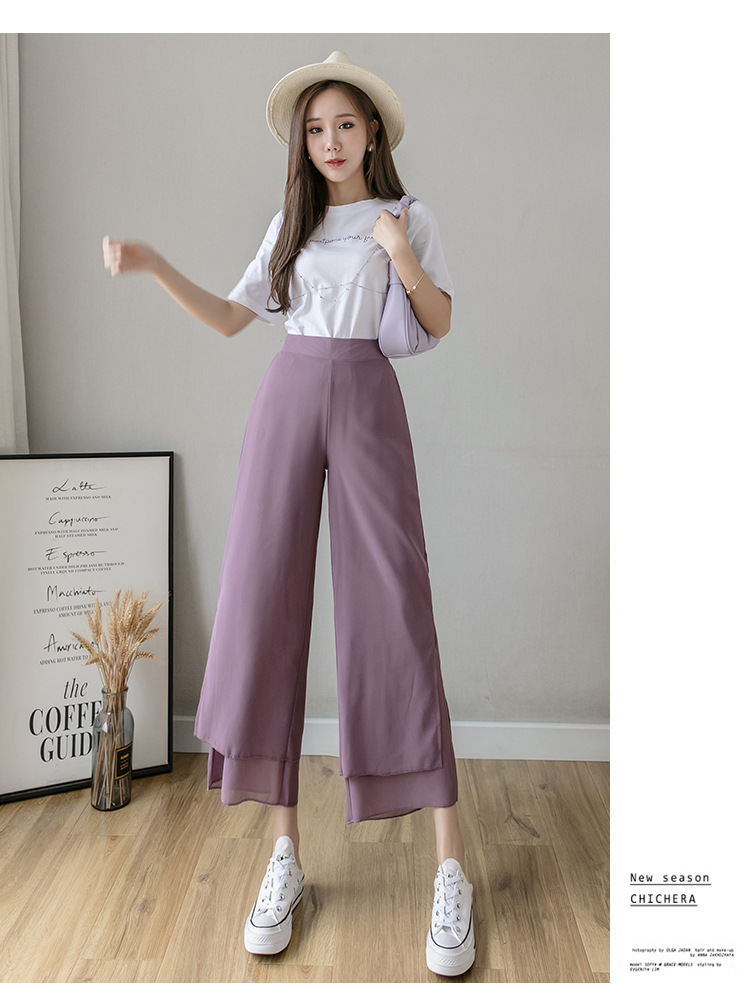 Title 12, High Waist Loose Ninth Hakama Pants Drape Chiff...