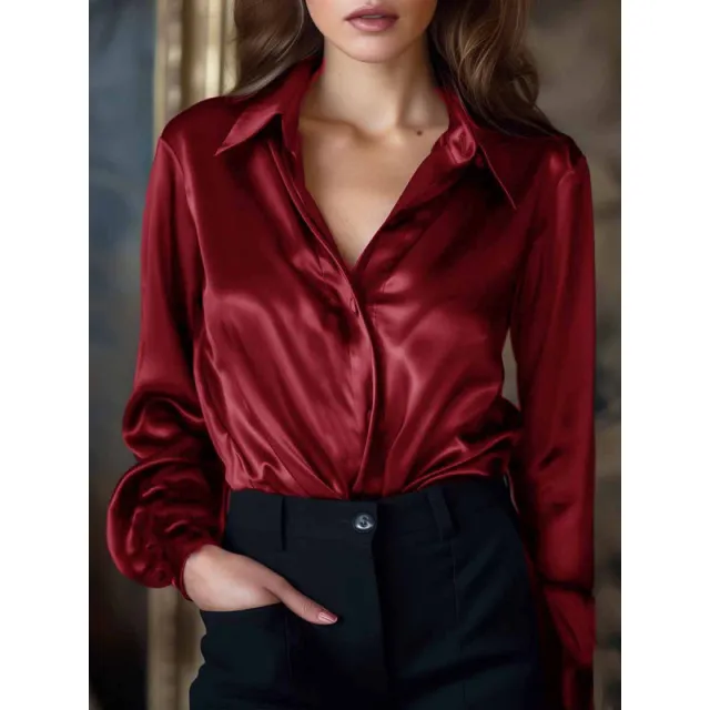 Elegant Long sleeve Womens Blouse With A Refined Red - Shop at LoveMi