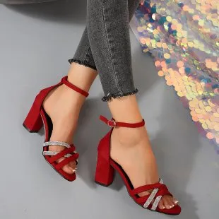 Ankle strap Buckle Sandals Women's Summer New Open Toe Fashion High Heel Red - Shop at LoveMi