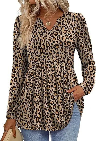 Womens Long sleeve Autumn Blouse, Doll style Leopard - Shop at LoveMi