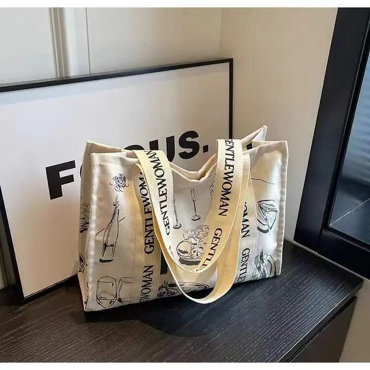 Large Capacity Canvas Women's Travel Tote Portable Shopping Bag - Pattern Style