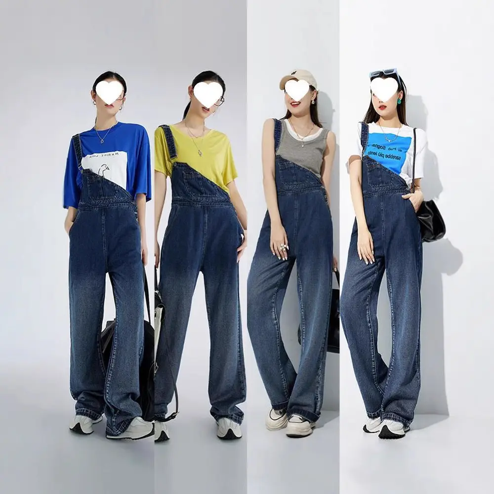 Womens Single-shoulder Straight-leg Wide-leg Trousers